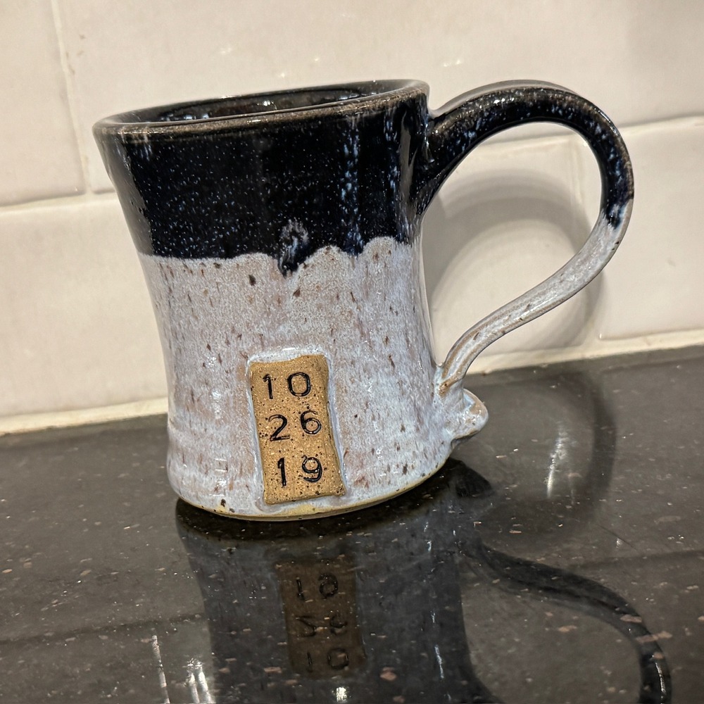 Moonblue Pottery Studio Handcrafted Mug Navy Speckled Date‎ 10-26-19 Artisan Cup